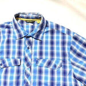 Cabelas Men's Coolmax Shirt Large Blue Plaid Vented Outdoors